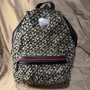 Tommy Hilfiger Stylish Black and Tan logo Backpack